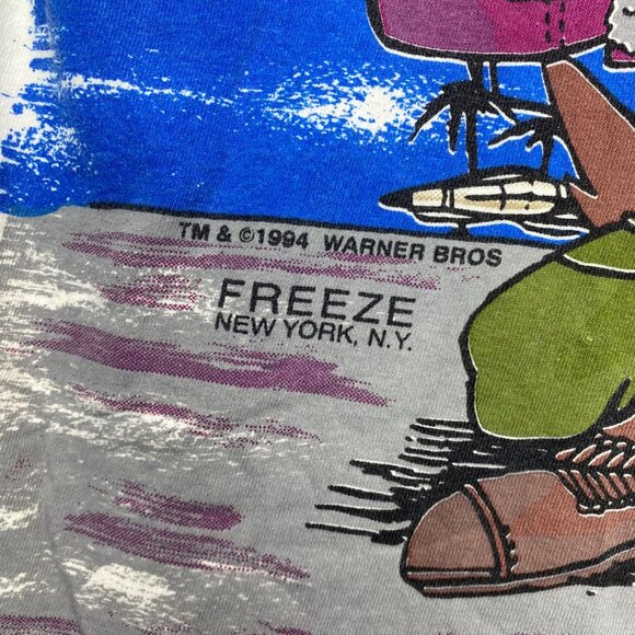 Vintage 94 Taz Looney Tune Bomber Squad Victory All Over Print Freeze T-Shirt XL - Picture 6 of 15